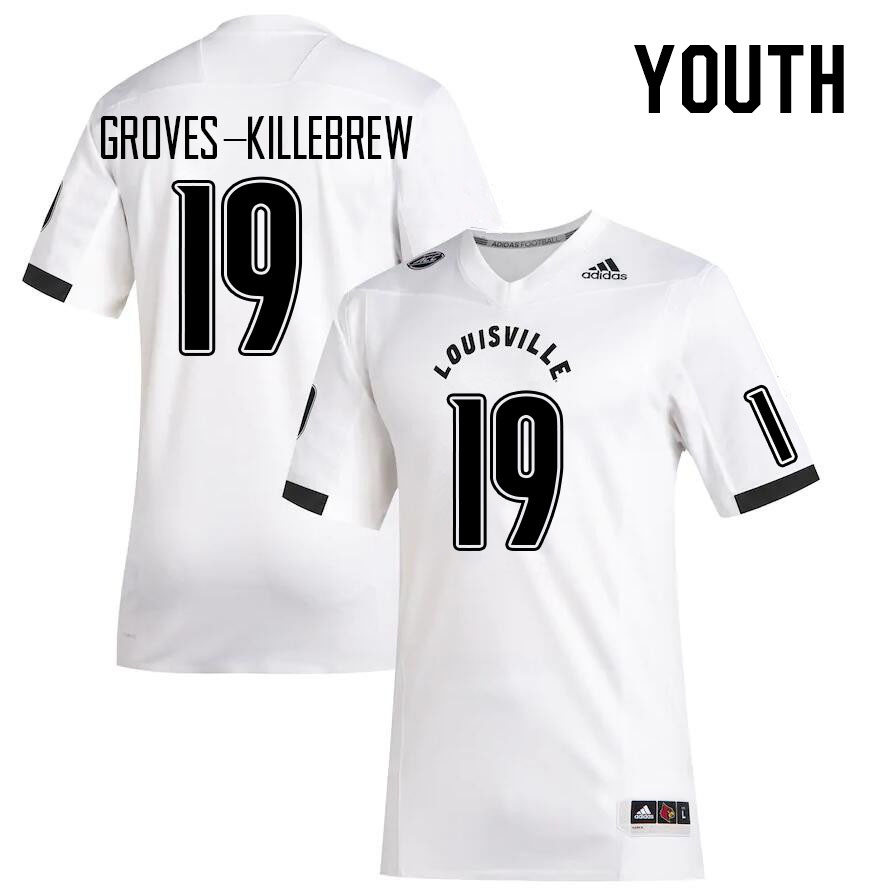 Youth #19 Marquis Groves-Killebrew Louisville Cardinals College Football Jerseys Stitched Sale-White - Click Image to Close